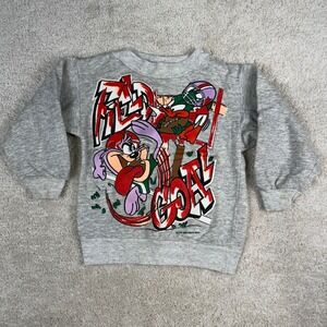 Vintage 1993 Looney Tunes Taz Marvin Football Sweatshirt Freeze Kids Gray 5/6